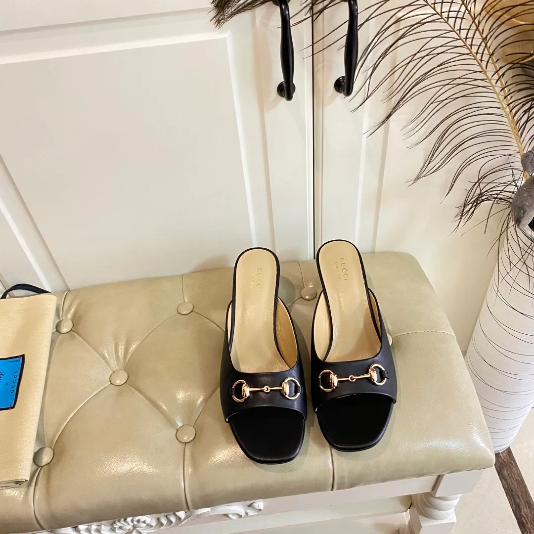 👟👟Ex-factory price 440👟👟, Gucci classic slippers, cowhide surface, sheepskin lining, 5cm heel, size 35-42 (custom-made sizes 43 and 44 are non-refundable)